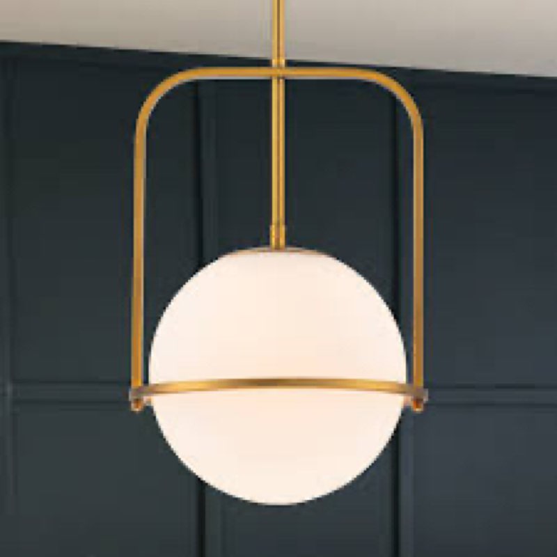 Bunel 1-Light Antique Brass Sphere Pendant Light With Opal Glass Shade