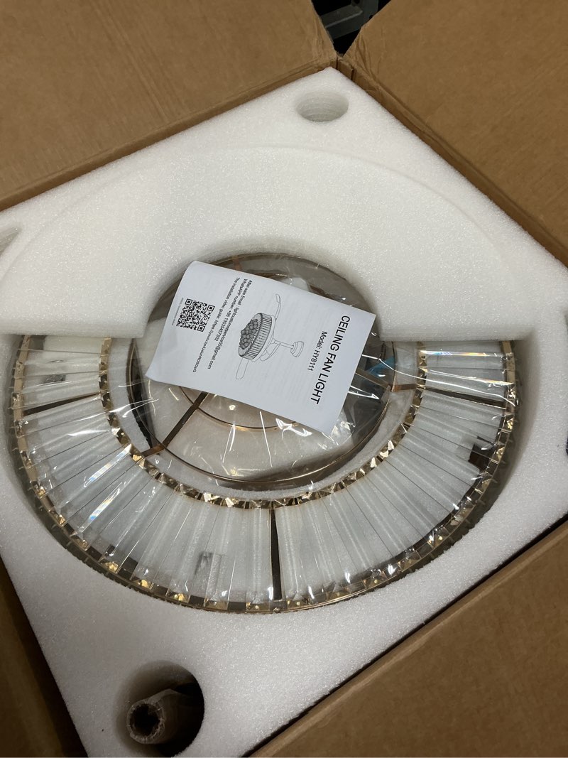 Condition photo showing New/Like New for 52 Inch Fandelier Ceiling Fan with Light, Retractable Chandelier Fan, 3 Color Temperature, 6 Wind Speed, Crystal Ceiling Fan for Bedroom Living Room Dining Room-Gold Gold 52 Inch