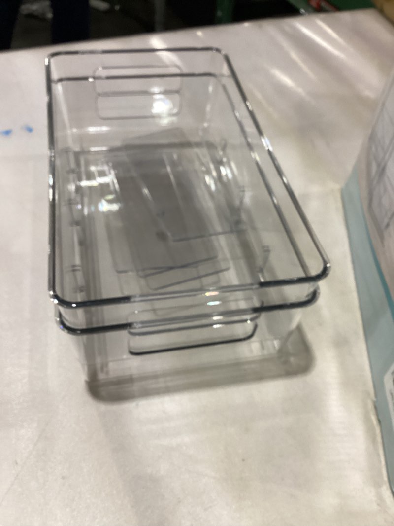 Condition photo showing As Is for HIHEGD 2-Tier Bathroom Organizer with Dividers, Clear Under Sink and Pull-Out Cabinet Organizer for Kitchen and Pantry Storage Clear-2Pcs