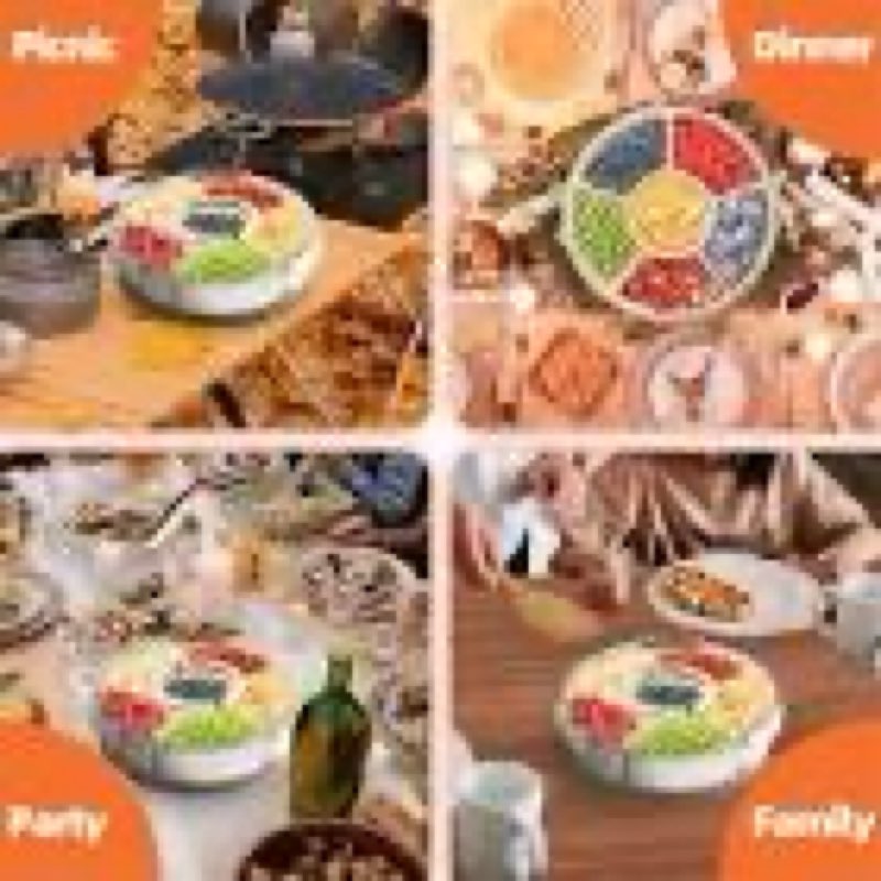 Divided Serving Tray with Lid and Handle, Stackable Snackle Box Container for Fruits Candy Organizer, Portable Spinning Rounded Veggie Tray for Kitchen, Party, Trave and Picnic-1 PACK 12\" L-1pcs (White)