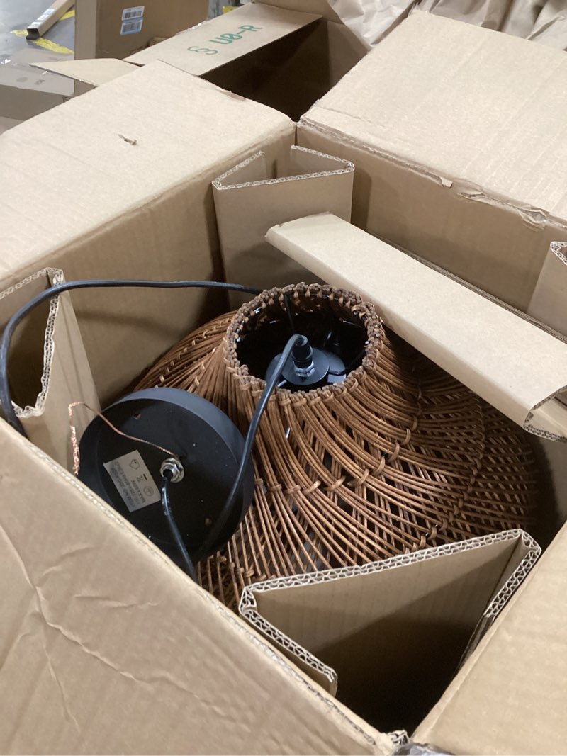 Condition photo showing Good Condition for ((Similar))Plug in Pendant Light Rattan Hanging Lamp with 15 Ft Hemp Rope Cord, Wicker Hanging Lights with Bamboo Basket Lamp Shade,Dimmable Switch Woven Boho Plug in Ceiling Light for Living Room Bedroom