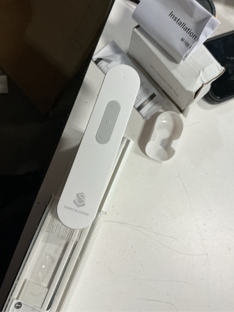 Condition photo showing Good Condition for no drill motorized blinds with remote, blackout automatic blinds with solar panel, cordless smart electric roller shades for windows, white, 34 x 72 white 34"w x 72"h