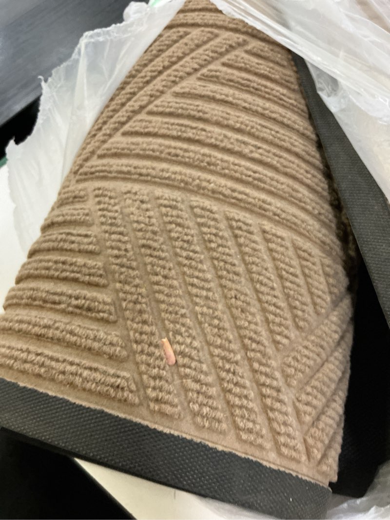 Condition photo showing As Is for smiry front door mat outside entrance, heavy duty sturdy natural rubber doormat, trap dirt and moisture, easy clean low profile welcome floor mats for indoor outdoor entry, 71x23 inch, coffee coffee irregular triangle rectangular 71" x 23"