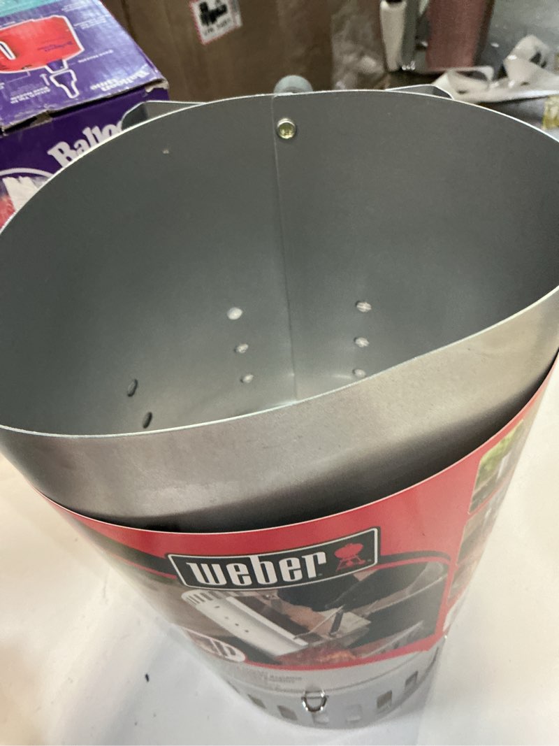 Condition photo showing As Is for weber rapidfire compact chimney starter – charcoal grill accessory that lights coals in under 15 minutes, ideal for smaller grills (smokey joe & jumbo joe) chimney only compact