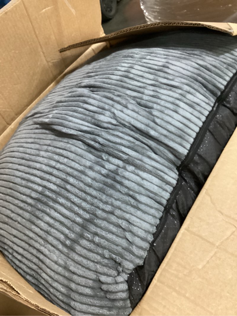 Condition photo showing As Is for maxyoyo kids bean bag chair, stuffed bean bag sofa, dark grey, standard | bean bag chair for boys and girls, lazy sofa with pocket floor chair for gaming, reading dark grey standard
