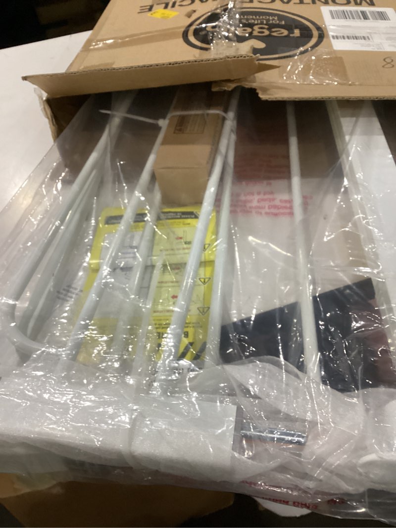 Condition photo showing Good Condition for regalo safety 29-38.5" baby gate for doorways & bottom of stairs, pressure mounted baby gate with door for babies, toddlers & pets, tested & safe for 30 years, american designed, american owned, white white 29-38.5"w x 30"h