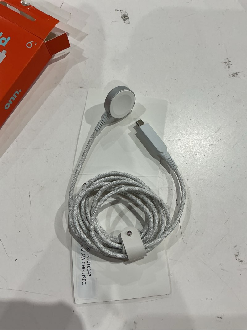 Condition photo showing As Is for onn. 6ft usb-c smart watch charger for apple watch, compatible for all apple watch series.white