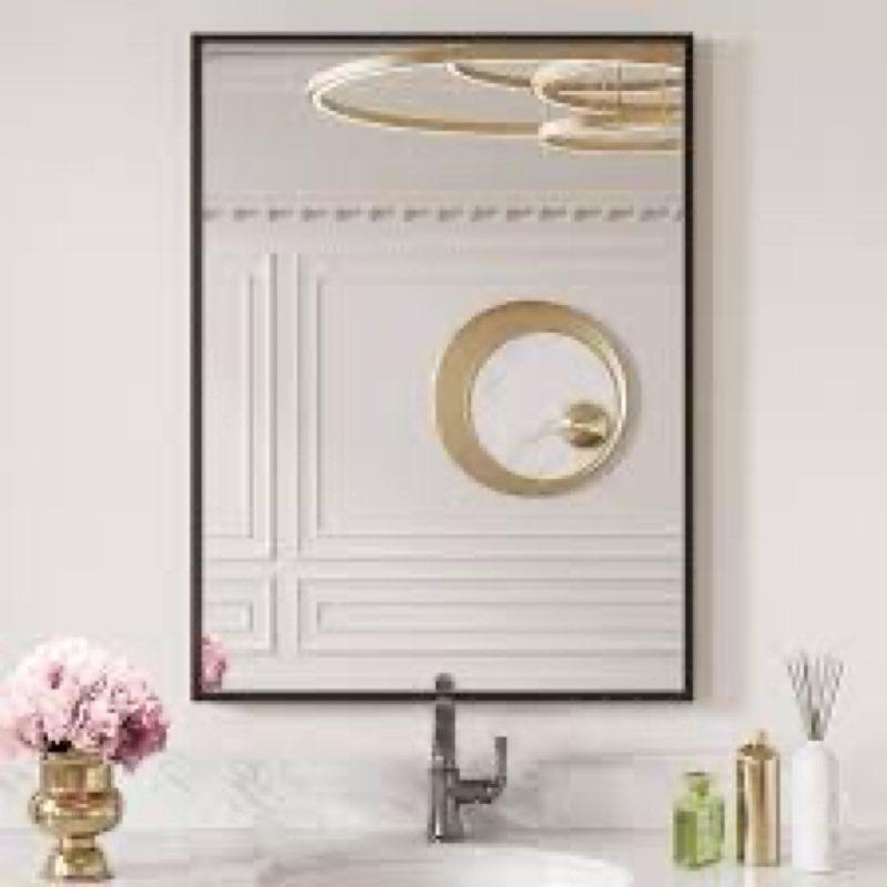 loaao black bathroom mirror 20"x30" for wall, rectangle bathroom vanity mirror, hangs vertically or 