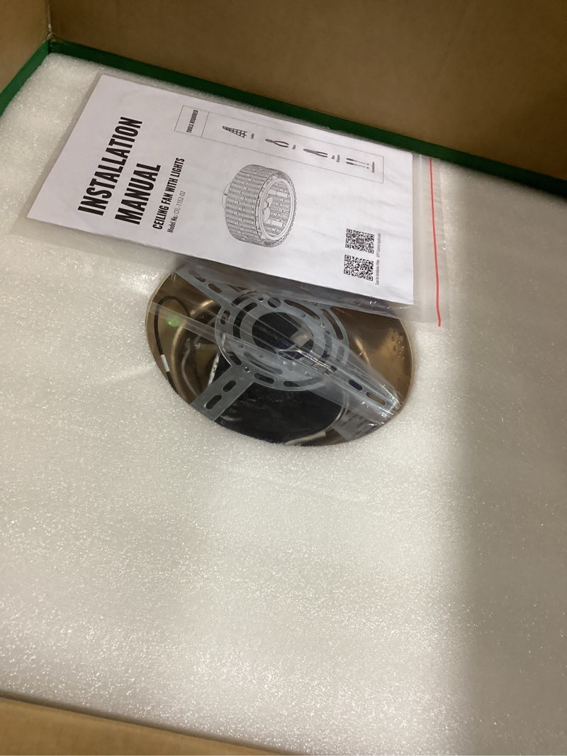 Condition photo showing Good Condition for Siljoy 20’’ Gold Crystal Ceiling Fan with Light, Modern Caged Ceiling Fan with Lights and Remote, 6 Speeds Reversible Dimmable Quiet DC Motor Fandelier for Girl’s Bedroom Living Room, 6 x E12 Flush Mount 19.7 Inch