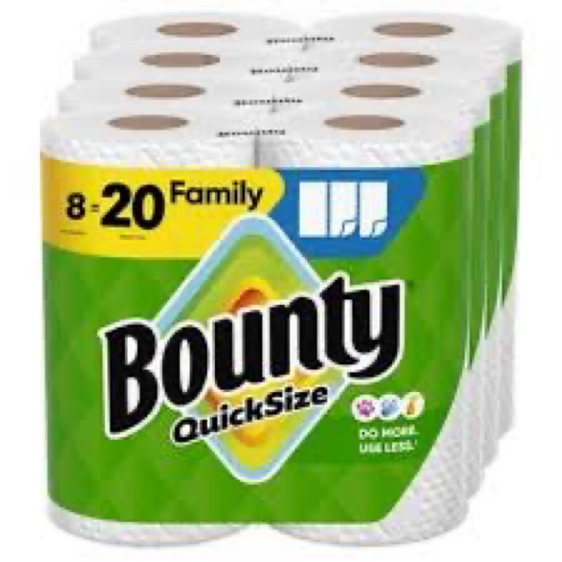 Bounty Quick Size Paper Towels, White, 8 Family Rolls = 20 Regular Rolls (Packaging May Vary)