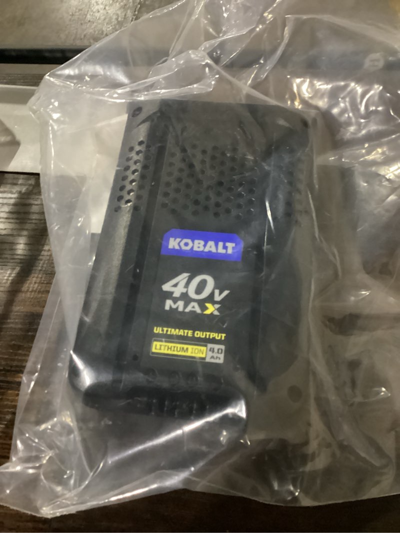 Condition photo showing As Is for kobalt 40v max ultimate output lithium-ion battery, model kb 540c-06 