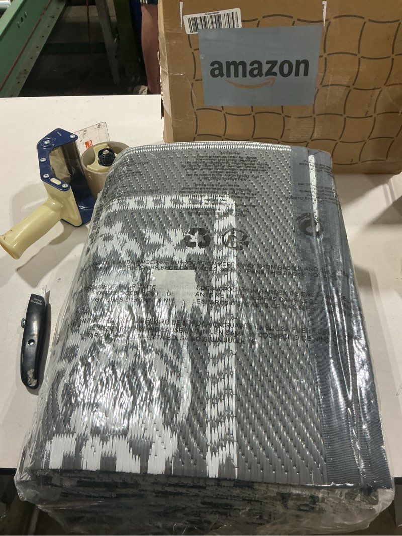 Condition photo showing Good Condition for garvee outdoor rug 8x10, waterproof reversible foldable plastic straw rug, botanical cottagecore outdoor rugs patio camping rv carpet for deck camper porch balcony backyard picnic beach grey grey 8' x 10'