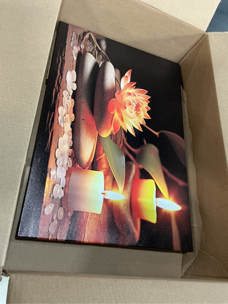 Condition photo showing Good Condition for zen canvas wall art lotus flower stone painting framed spiritual artwork meditation decor for living room bedroom ready to hang(artwork-2,12"x18") artwork-2 18"l x 12"w