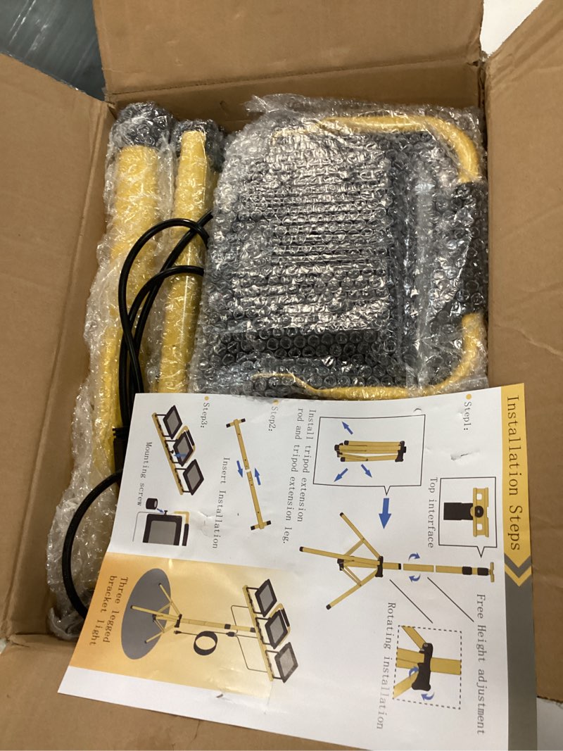 Condition photo showing New/Like New for zetunlo 21000lumen led work lights with stand - 3 head portable work light with 16ft cord - ip66 waterproof tripod worklights for outdoor indoor job site workshop garage construction site lighting 3 heads
