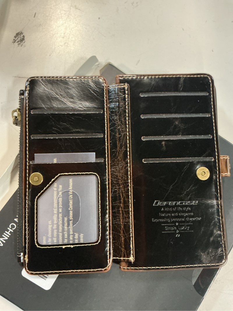 Condition photo showing Good Condition for defencase for google pixel 9/9 pro wallet case with card holder, coffee | rfid blocking, durable soft pu leather, with zipper pocket, wrist strap, flip phone cases cover with stand for women and men coffee pixel 9/ pro 6.3"