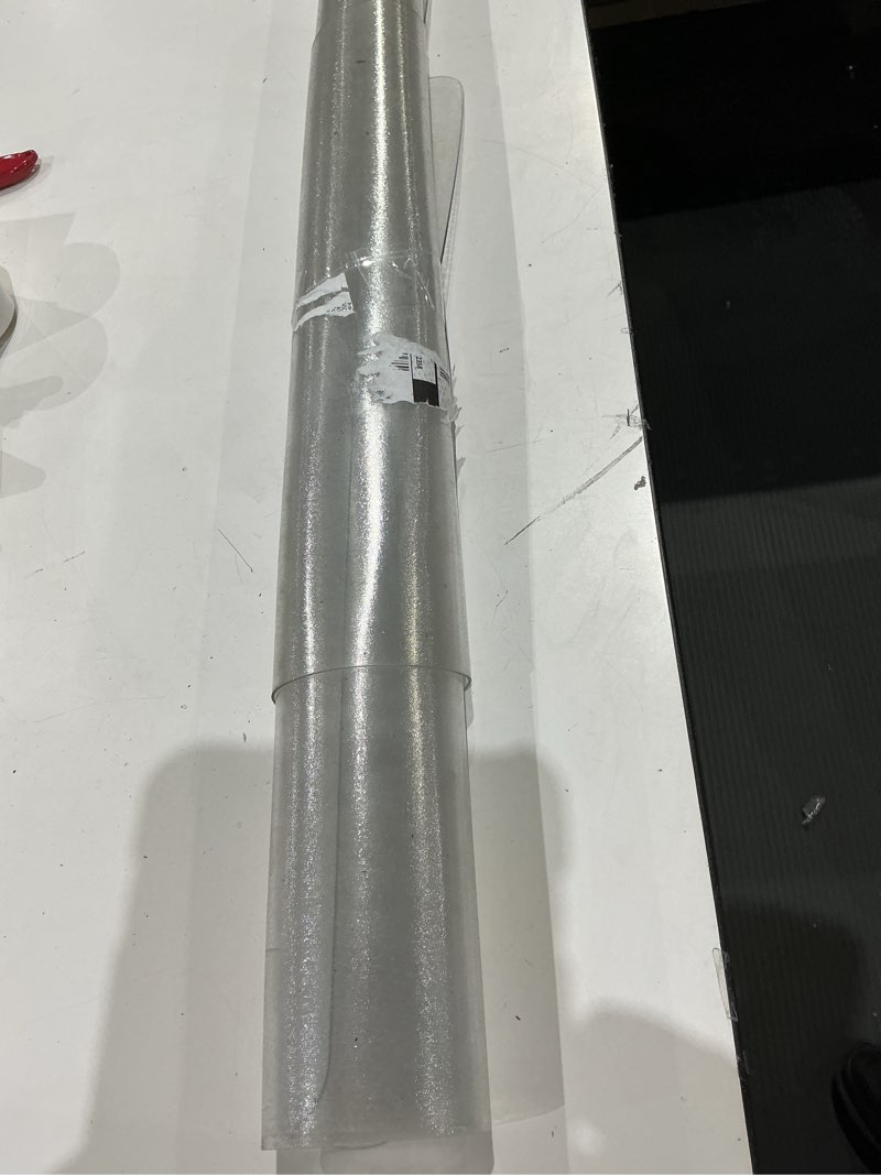 Condition photo showing As Is for missouri star glitter vinyl roll 16” x 54” - sewable plastic fabric for making tote bags, purses, and craft projects - clear glitter pvc vinyl