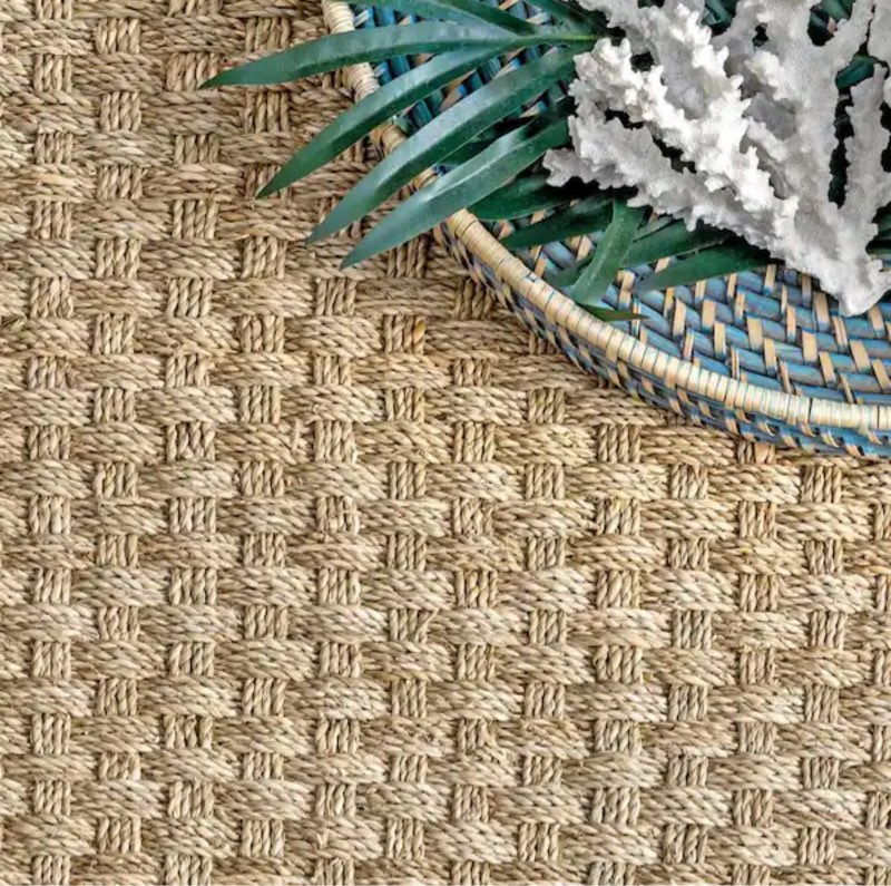 hesse checker weave seagrass natural indoor/outdoor patio area rug