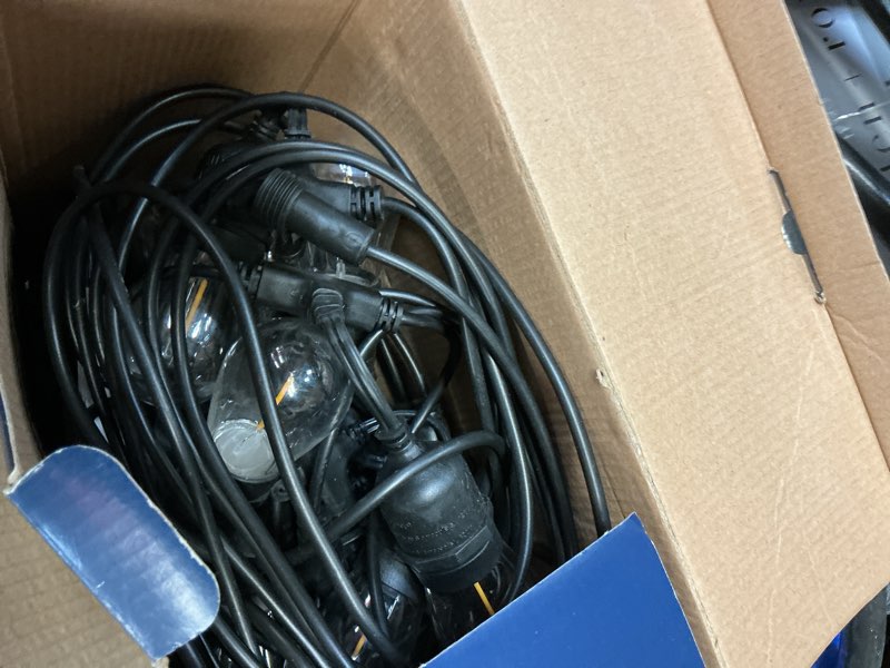 Condition photo showing As Is for harbor breeze 48-ft solar black indoor/outdoor string light with 20 white -light led edison bulbs