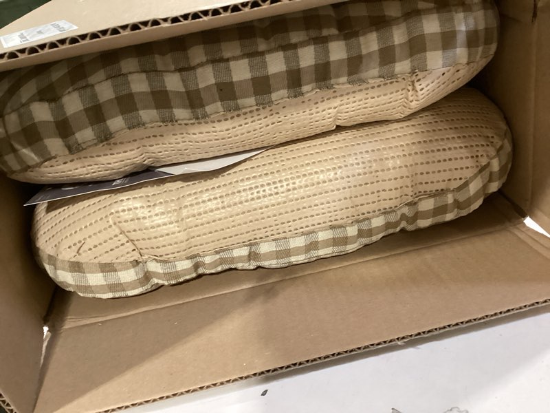 Condition photo showing Good Condition for Klear Vu Gripper Overstuffed Universal Non-Slip Dining Chair Cushions for Kitchen Decor or Office Use, U-Shaped Skid-Proof Seat Pad, 15x15 Inches, 2 Count (Pack of 1), Gingham Natural 2 Count (Pack of 1) Gingham Natural