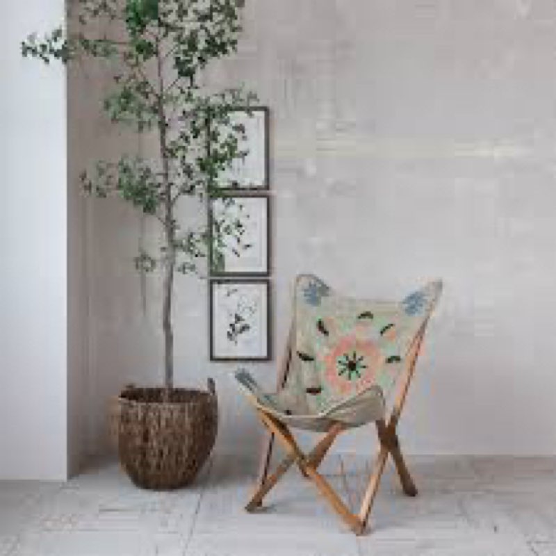 Cushion only Stonewashed Cotton Embroidered Butterfly Chair With Teakwood Frame 