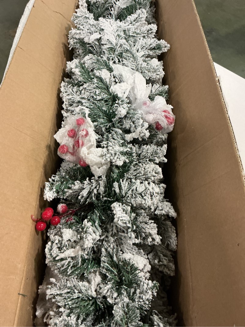 Condition photo showing As Is for 6ft Pencil Snow Flocked Christmas Tree, Artificial Full Appearance Holiday Decoration Tree, Slim Skinny Xmas Tree with 316 Snow Flocked Tips & for Indoor Home Party Decor