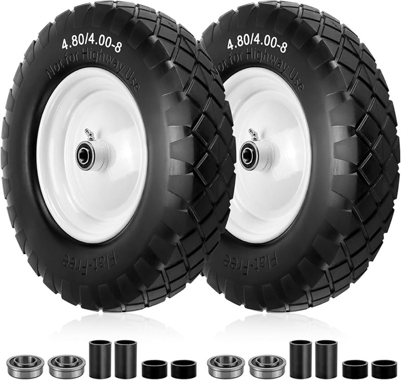 4.80/4.00-8" Flat Free Wheelbarrow Tires and Wheels, 16" Universal Fit Solid Tires with 5/8" or 3/4"