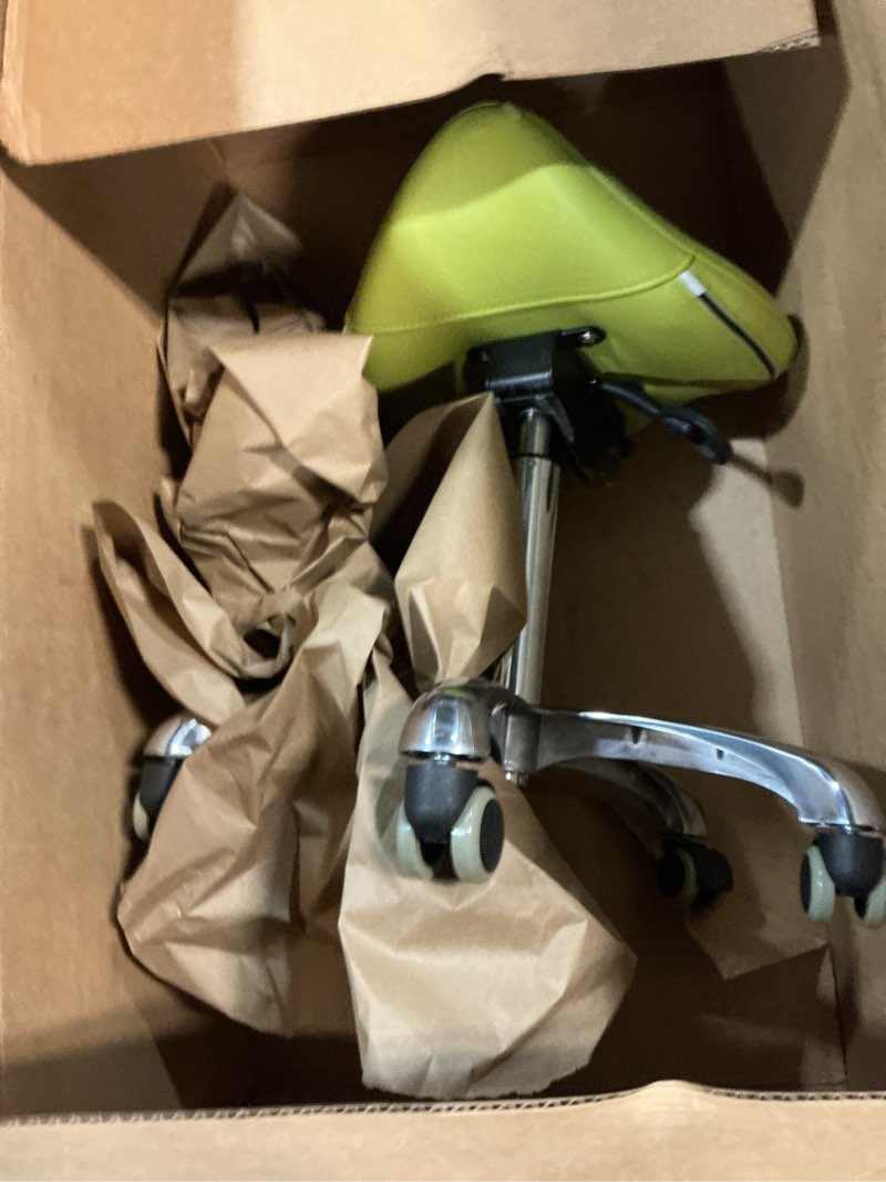 Condition photo showing Good Condition for saddle stool tilting available ergonomic swivel stool chair with hydraulic lifting height adjustable rolling stool for office desk clinic dentist spa (olive green)