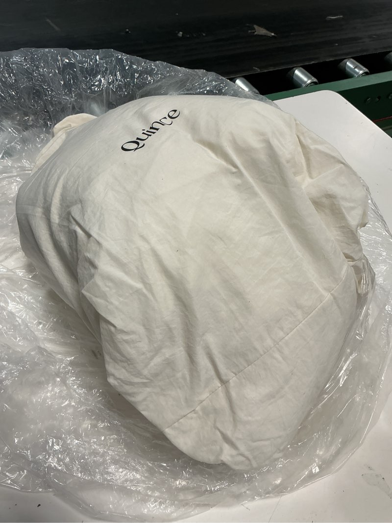 Condition photo showing As Is for organic luxe honeycomb duvet cover, full/queen, undyed