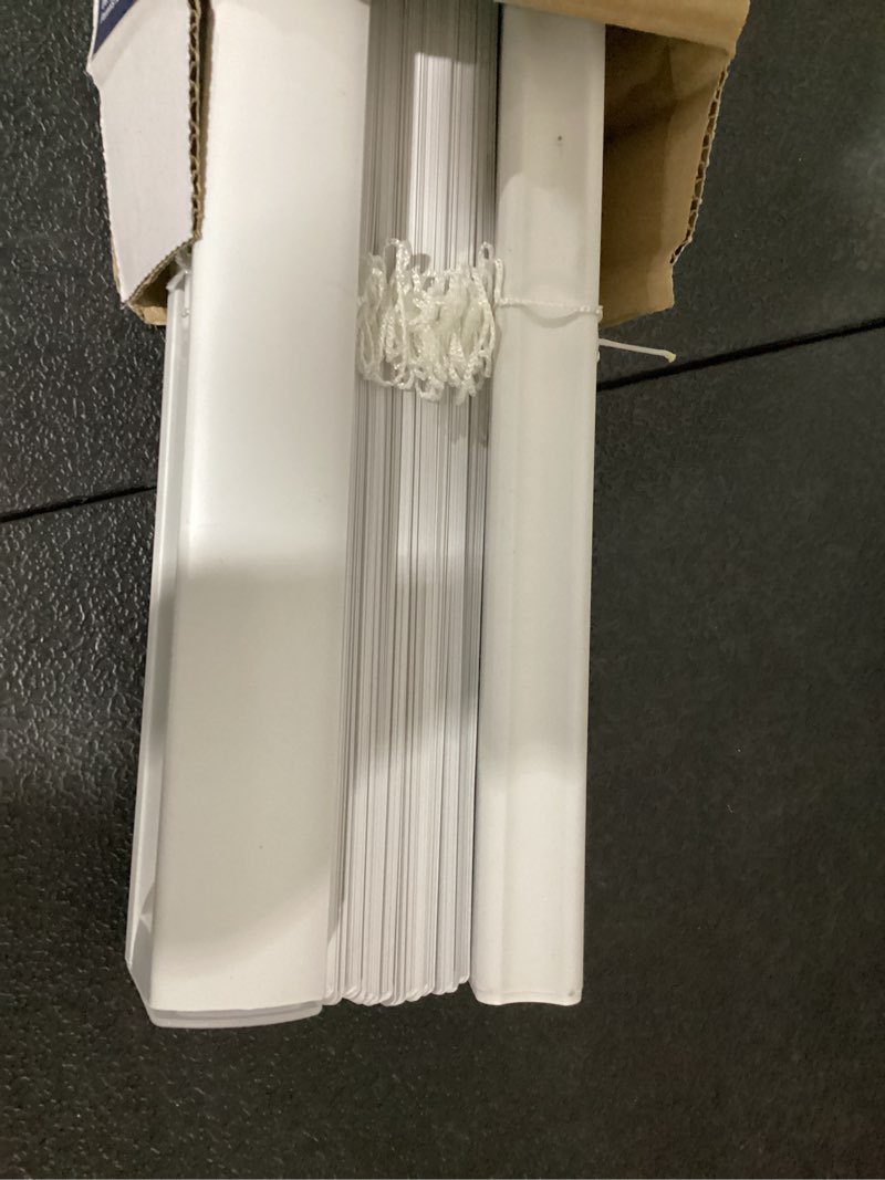 Condition photo showing Good Condition for possibly missing parts project source room darkening 1-in slat width 27-in x 64-in cordless white vinyl room darkening mini-blinds