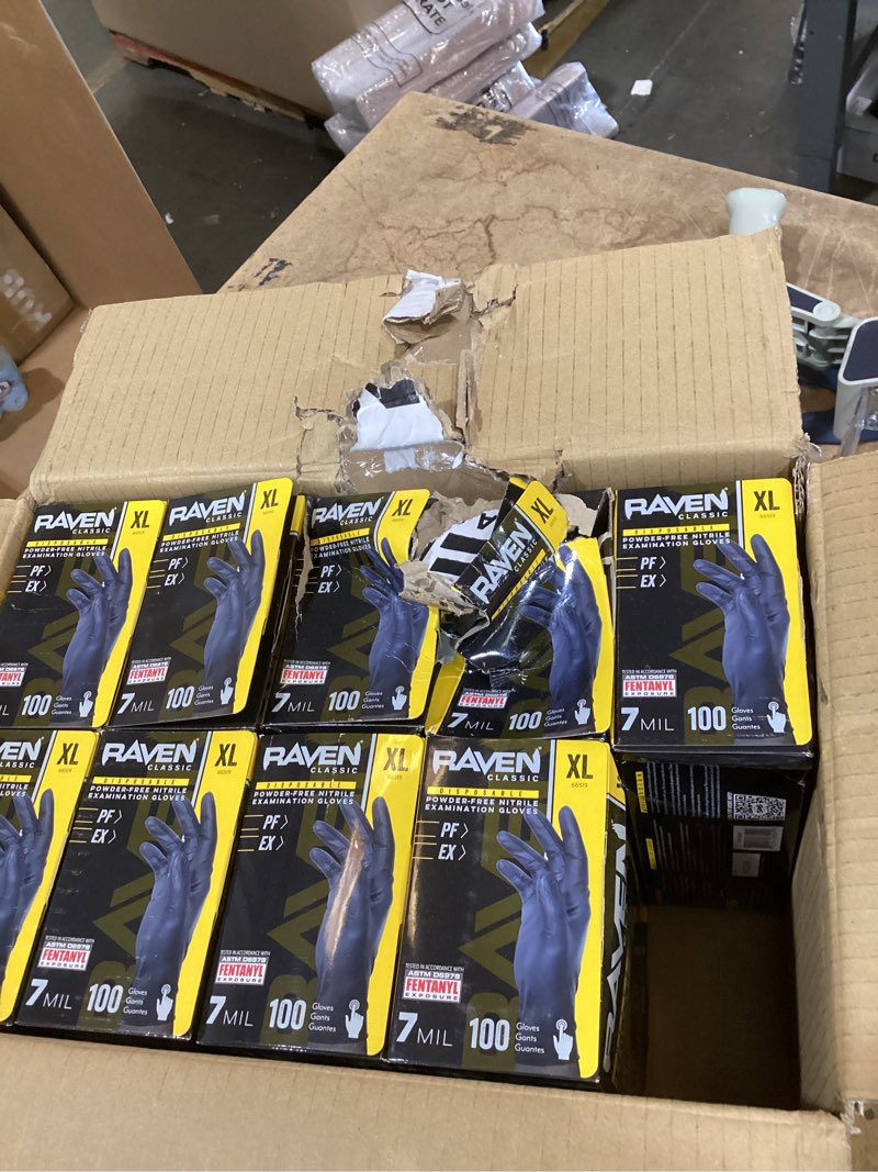 Condition photo showing As Is for 10 pack sas safety 66519 raven 6 mil black nitrile disposable gloves - x-large (100 gloves per box)