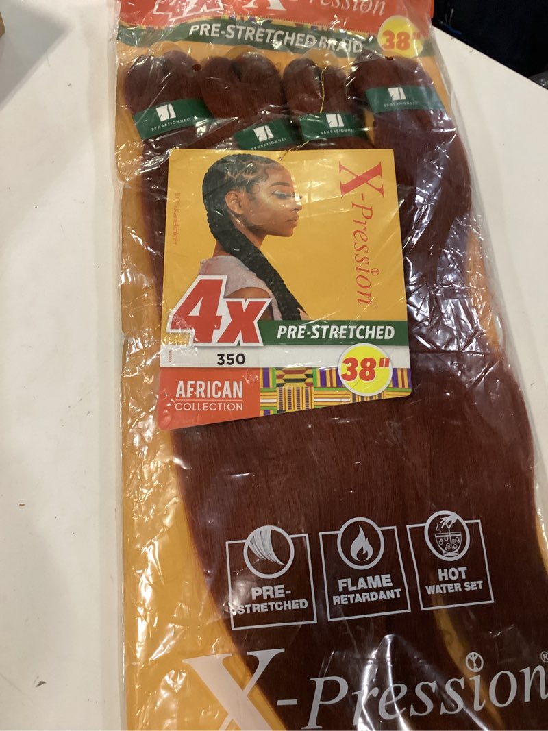 Condition photo showing New/Like New for sensationnel x-pression prestretched braids-4x braid 38in,1pk 350 copperred | braiding hair,kanekalon, flame-retardant, synthetic, box braids & twists 1 pack 350 copperred