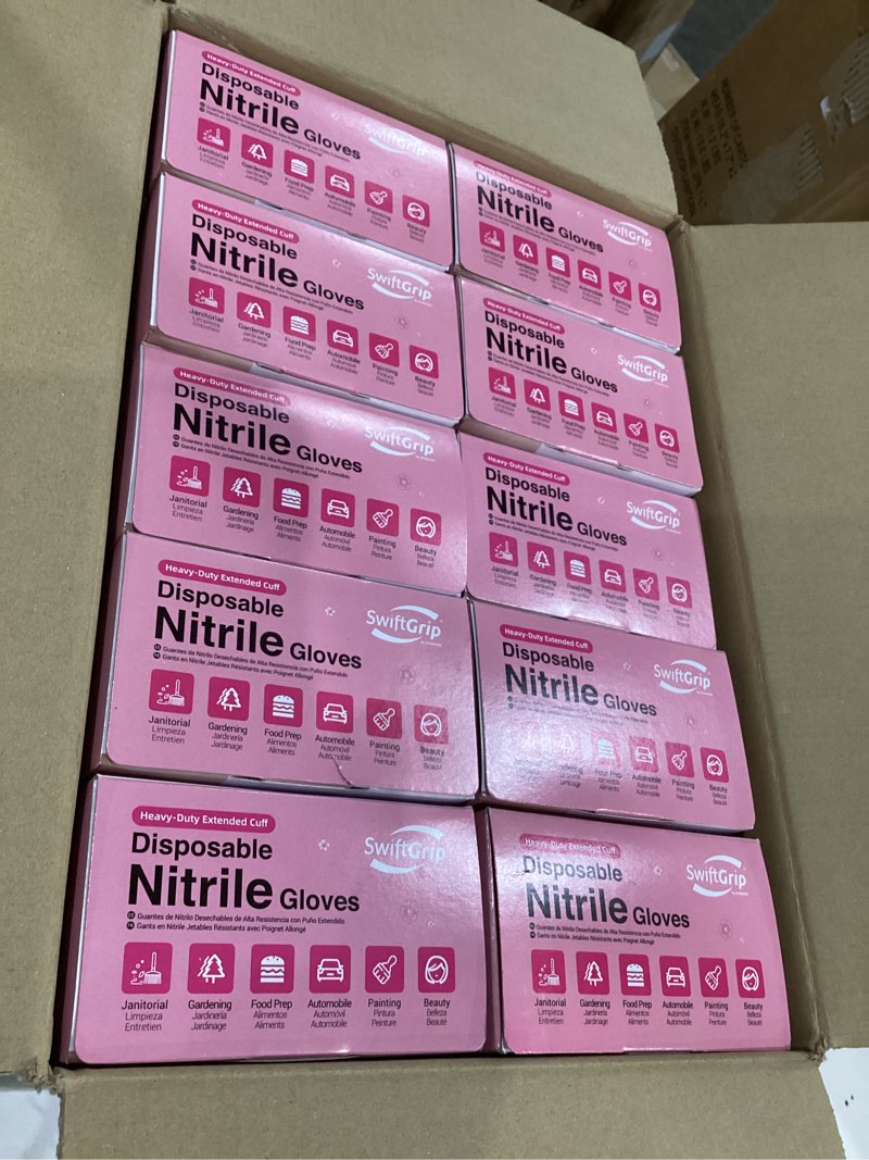 Condition photo showing Good Condition for swiftgrip disposable nitrile dishwashing gloves, extended 12 inches cuff, cherry blossom cleaning gloves, latex-free 1000 medium