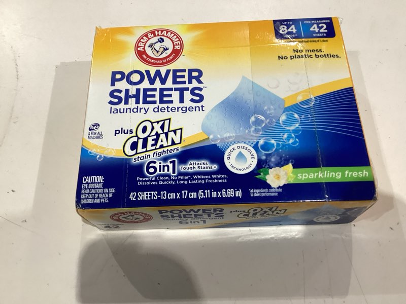 ARM & HAMMER Power Sheets Laundry Detergent Plus OxiClean Stain Fighters, 6in1, Sparkling Fresh Scen