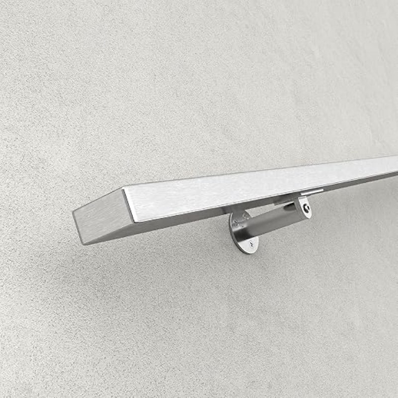 Muzata 10Ft Pre-drilled Stair Handrail 1"x2" Rectangular Brushed Wall Mounted Handrail Stainless Steel Safety Hand Rail Indoor Outdoor Stair Hand Railing Wood Concrete Brick Wall HK28 SL4