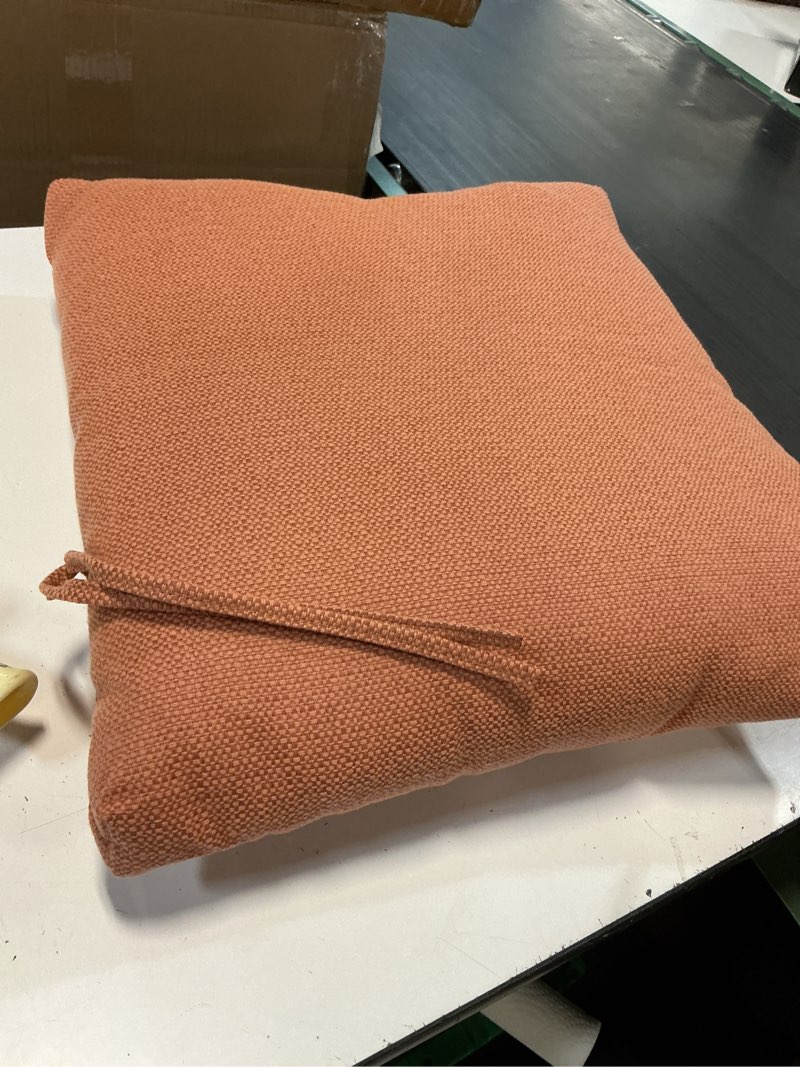 Condition photo showing As Is for easy-going waterproof patio chair cushion back 19x16 in + seat 19x19x3 in non-slip outdoor seat cushion with zipper and handle orange