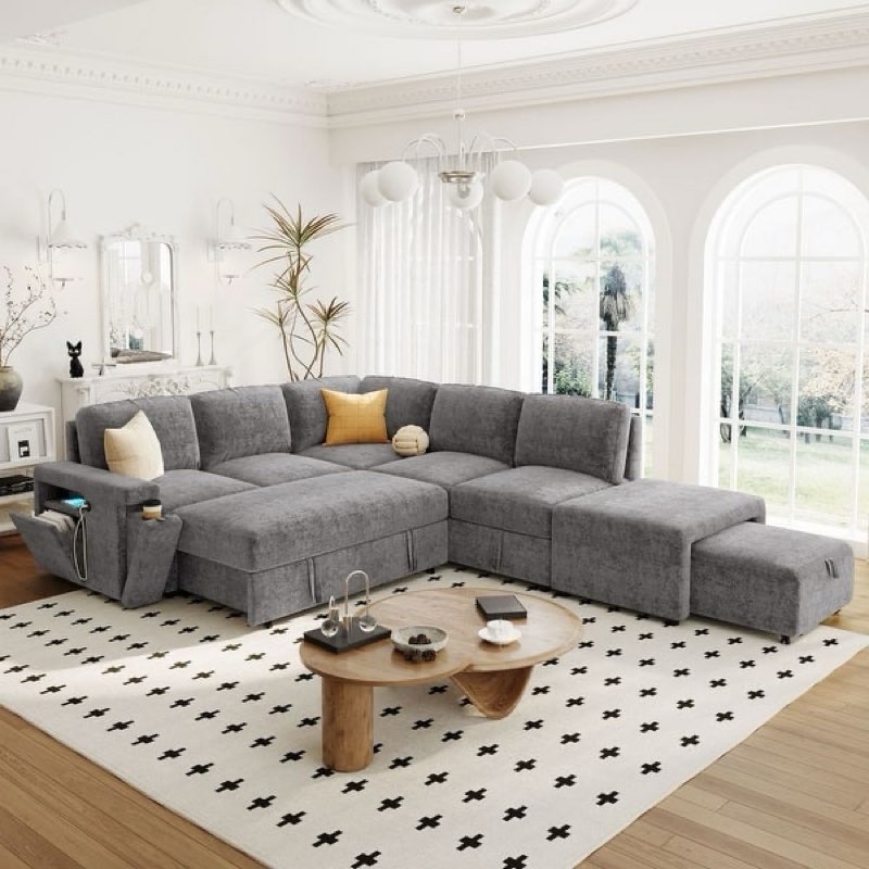 Incomplete only 1 box Padded Modular Sofa with Storage Space USB Ports and Cup Holders on the Armrests