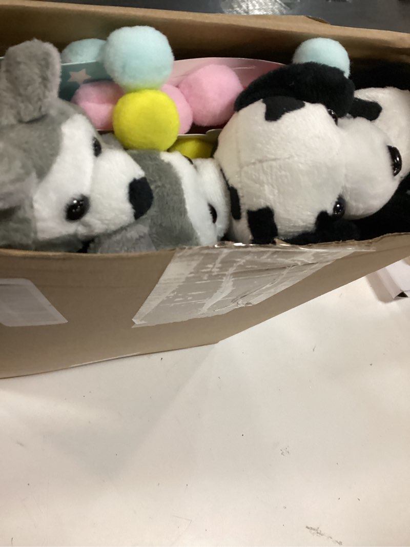 Condition photo showing New/Like New for simgoing 12 set mini plush dog stuffed animals adopt a dog set with 12 stuffed dogs 12 kraft paper boxes 12 birthday hats for birthday animal theme party favors(brown)