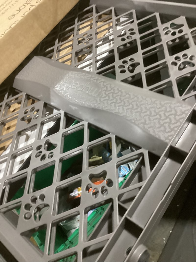 Condition photo showing Good Condition for mypet north states paws portable pet gate: 26-40" wide. pressure mount. no tools needed. made in usa, 23" tall, expandable, durable dog gates for doorways, fieldstone gray