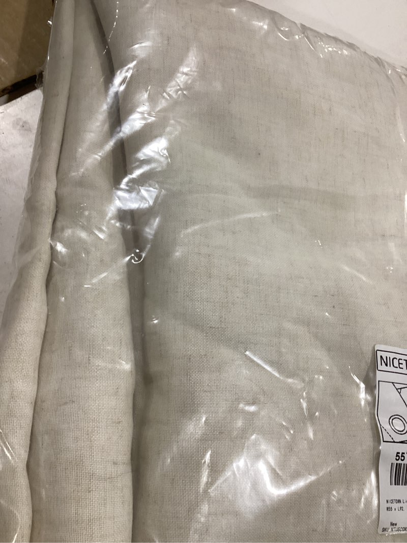 Condition photo showing New/Like New for NICETOWN Linen Flax Semi Sheer Curtains 92" Length, Grommet Window Treatments Privacy Added with Light Penetration Vertical Drapes for Loft/Home Office, Natural, W55 x L92, 2 Panels Natural 55"W x 92"L (Pack of 2)