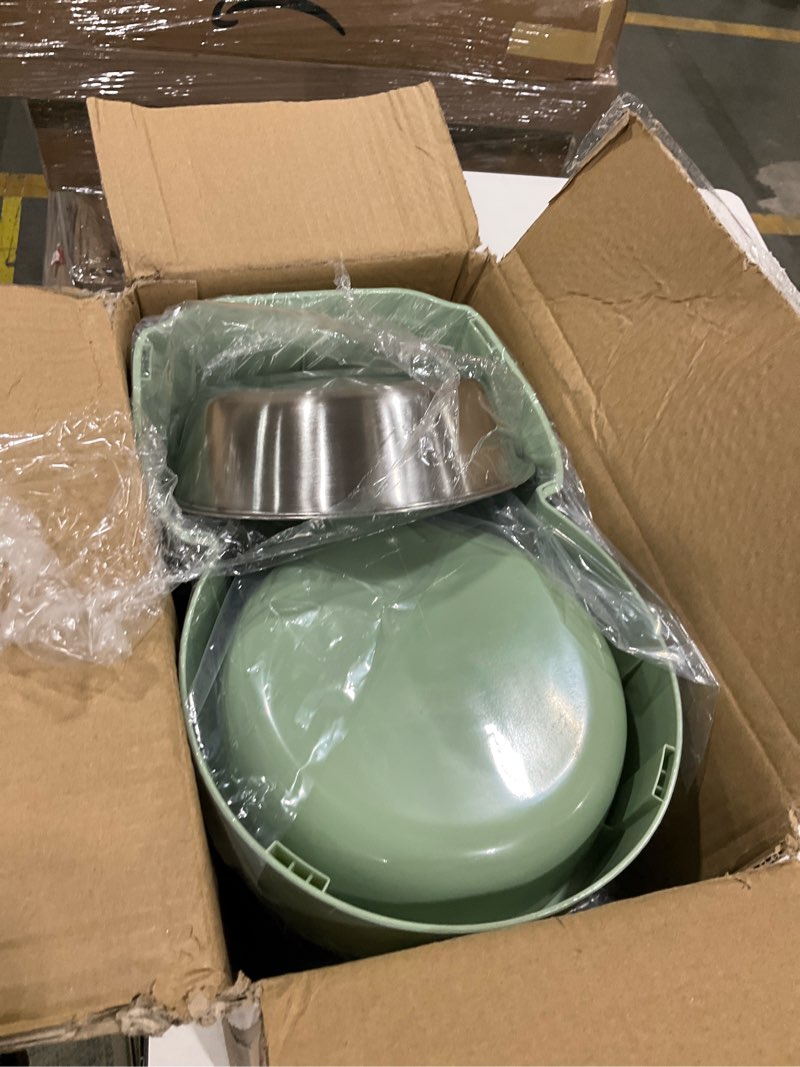 Condition photo showing As Is for 2 Pack Automatic Cat Feeder and Stainless Steel Water Dispenser, Gravity Dog Waterer Set Food Feeder and Waterer Set for Small Medium Kitten Puppy Pets(1 Gallon x 2, Green) 1 Gallon x 2 - Green