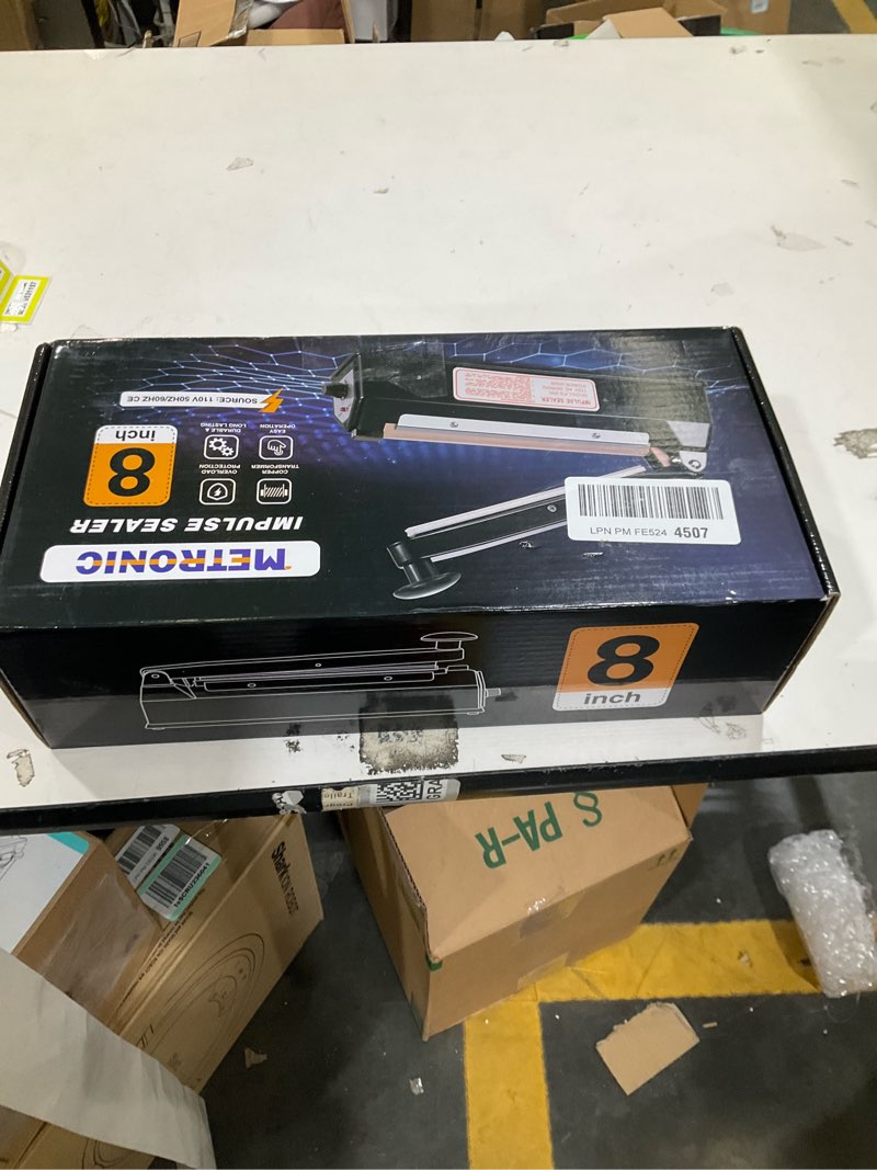 Condition photo showing New/Like New for METRONIC 8 inch Bag Sealer, Black Impulse Heat Sealer for Plastic Bags, Poly Bag Sealing Machine with Repair Kit. Clean, Crisp and Fast Sealing Machine Black 8 inch
