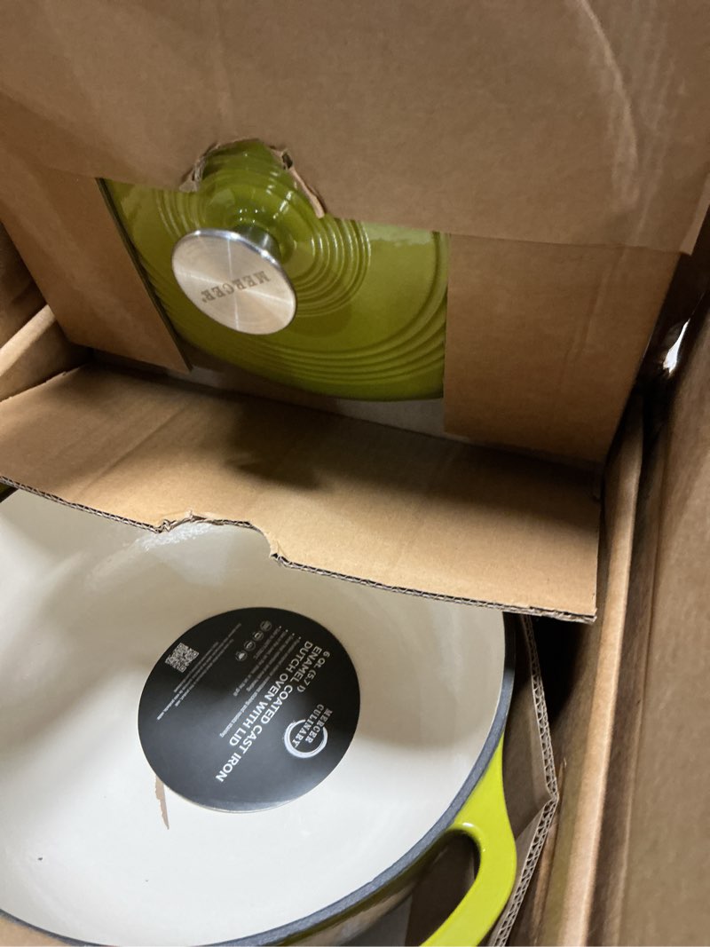 Condition photo showing Good Condition for Mercer Culinary Enameled Cast Iron Round Dutch Oven, 6 qt., Avocado