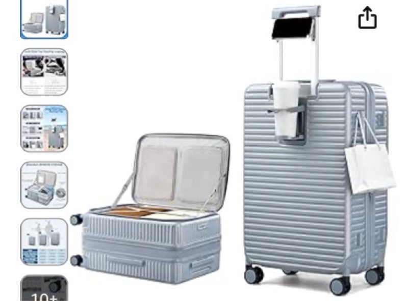 HanTrip Hard Shell Suitcases 24 Inch Check in Luggage with Spinner Wheels Cup Holder, Lightweight Top Opening Expandable Luggage Hard Case Rolling Medium Checked Suitcase with Lock, Silver