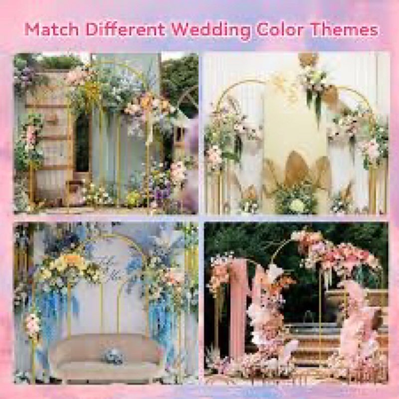 3 Pack Wedding Arch Backdrop Stand, (6FT, 4.9FT, 3.9FT) Gold Balloon Arch Stand, Set of 3 Metal Arch