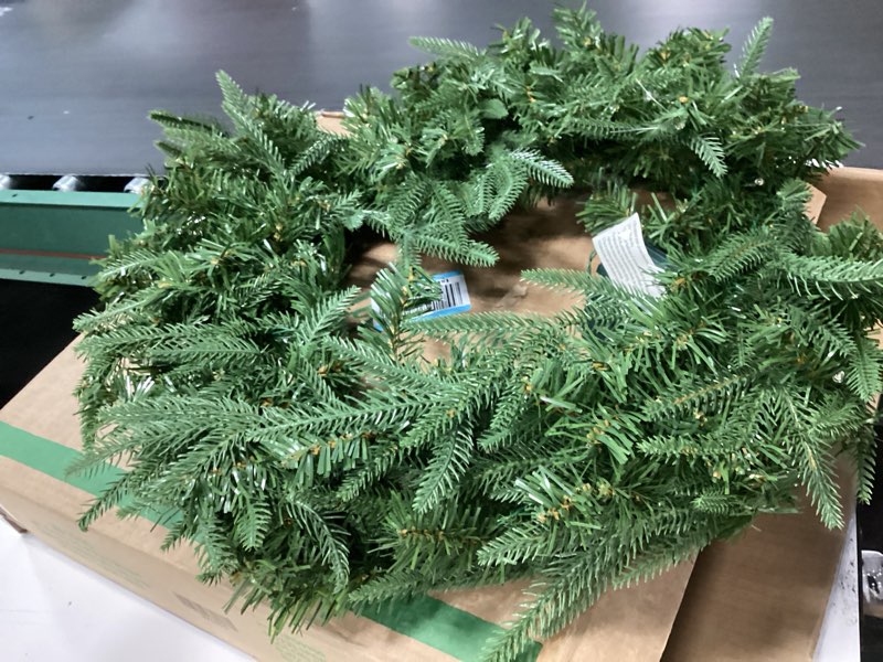 Condition photo showing Good Condition for Nearly Natural 24in. Long Pine Artificial Christmas Wreath with 35 Clear LED Lights