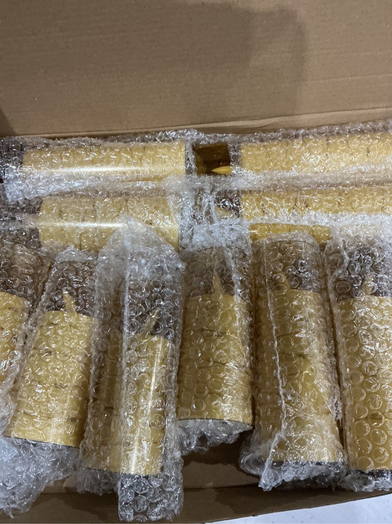 Condition photo showing As Is for homemory 12pcs flameless candles with star string fairy lights, flickering battery operated candles, led fake candles with remote and timer, christmas, weddings, home decor, gold gold-12pcs 12pcs, d2.2"x h5"6"7"
