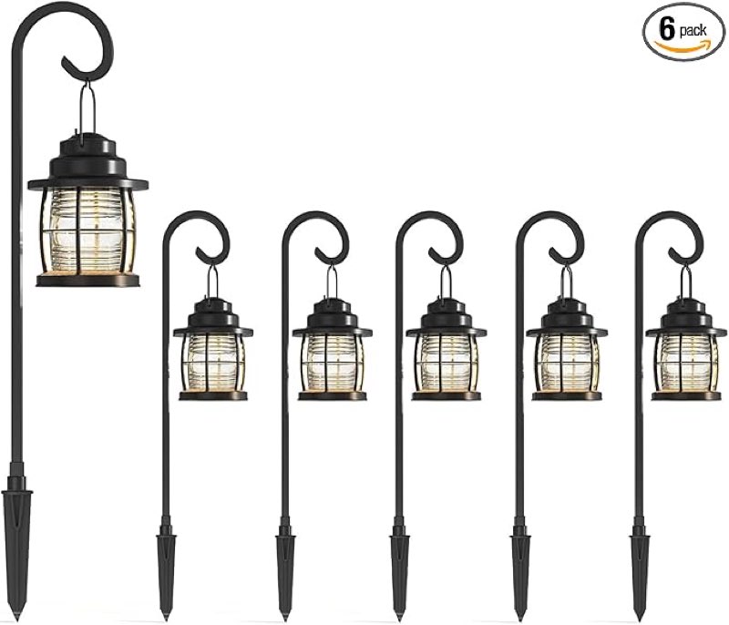 led pathway lights 6 pack, 1.1w low voltage landscape lighting outdoor harbor collection 32 lumen dual use lights with shepherd hooks for driveway, yard, garden, and lawn