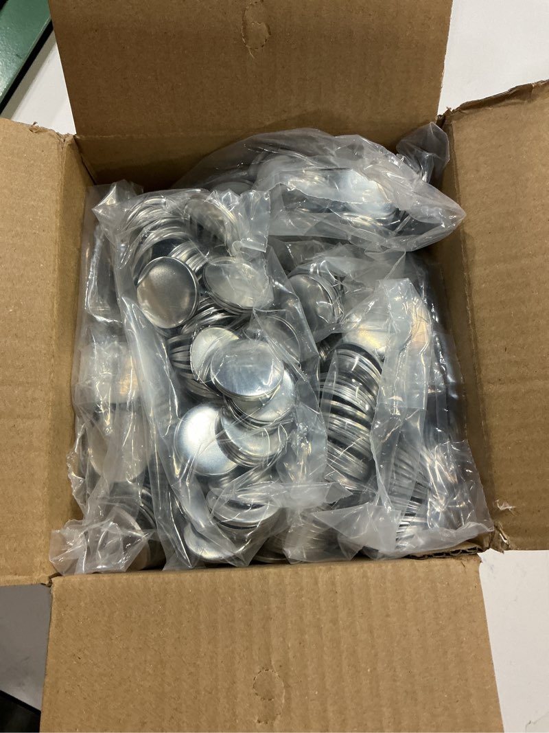 Condition photo showing New/Like New for 500 Sets Blank Metal Button Making Supplies Badge Parts, 32mm/1.25 inch Round Metal Button Kit for Button Maker Machine, Including Metal Shells Metal Back Cover Clear Film and Paper 32mm/1.25 inch 500 sets, metal