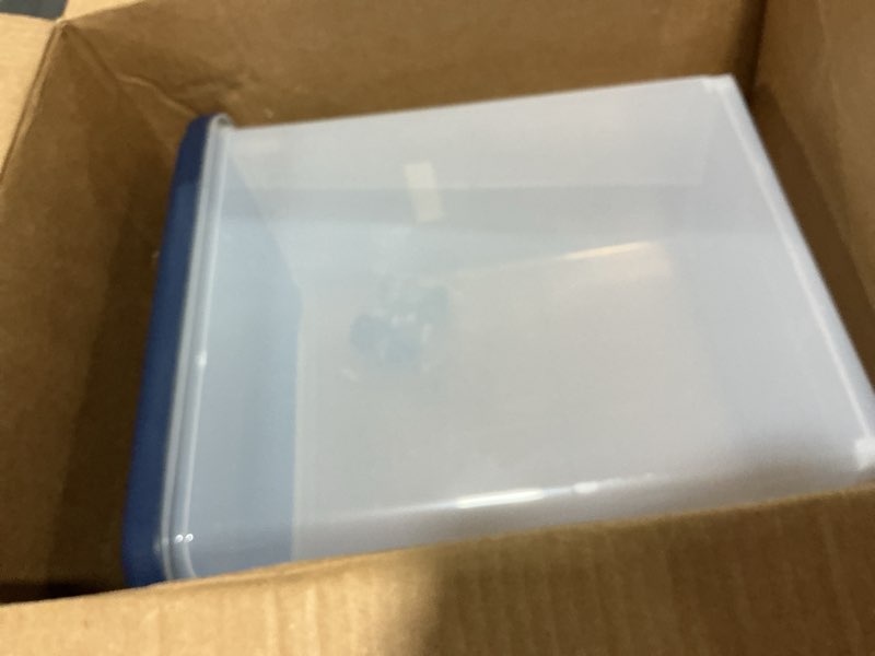 Condition photo showing New/Like New for iris usa airtight dog food storage container, up to 30 lbs, attachable wheels, for dog cat bird and other pet food storage bin, keep fresh, easy mobility, bpa free, navy