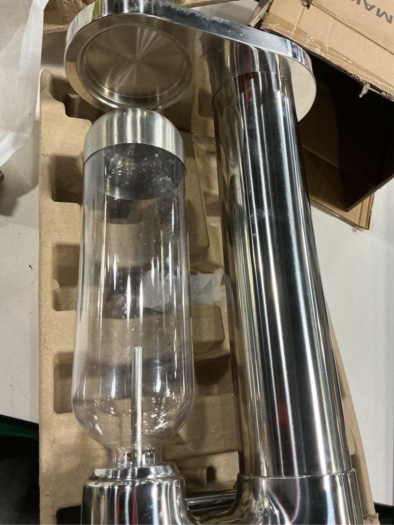 Condition photo showing As Is for soda maker sparkling water maker, manual stainless steel carbonation machine for home, compatible with 60l threaded co? cylinders (not included), water carbonator with bpa free pet bottle